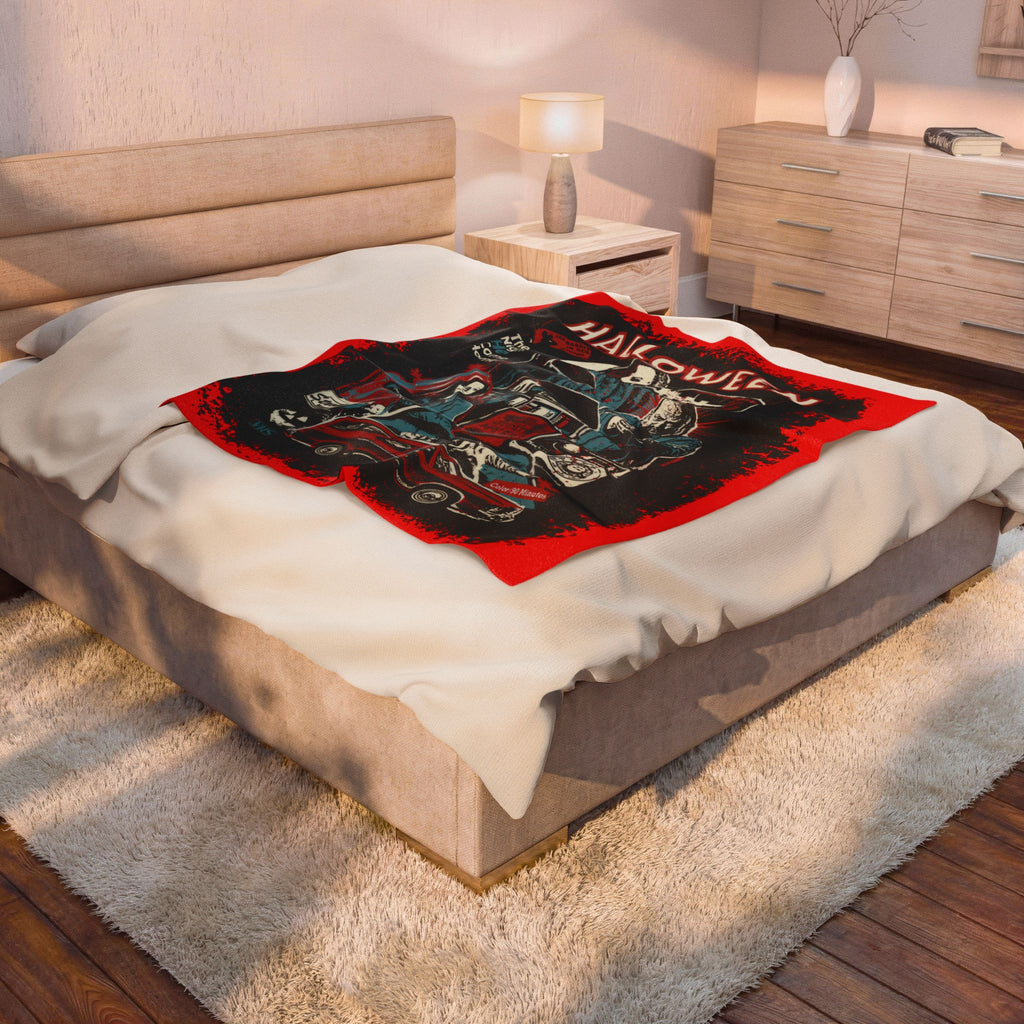 Halloween Movie Velveteen Plush Blanket – Retro Michael Myers Collage