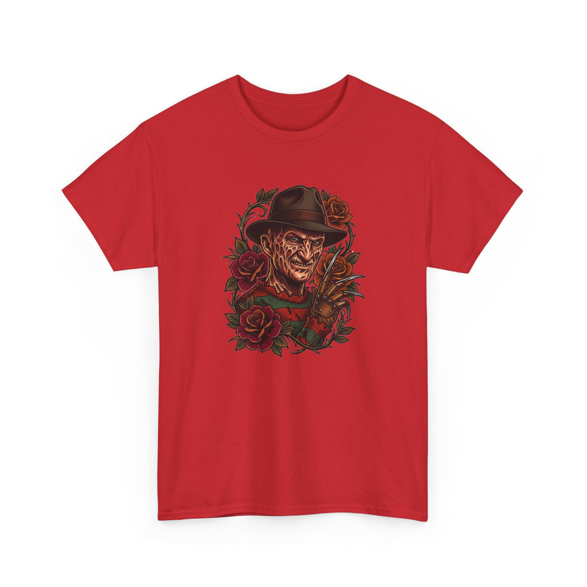 Horror Rose Tee — Vintage Freddy-Inspired Nightmare Skull Graphic T-Shirt