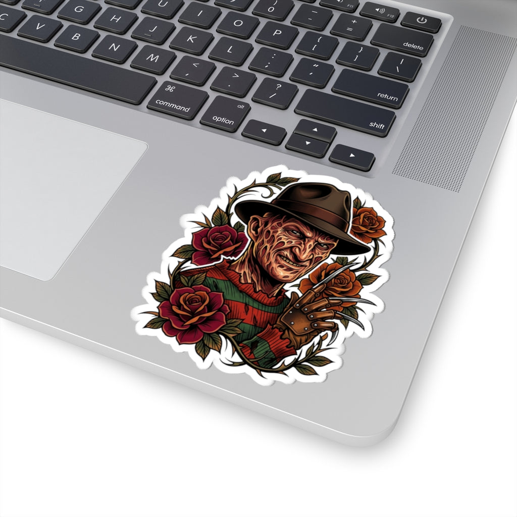 Horror Icon Kiss-Cut Sticker — Freddy Krueger-Inspired Design with Roses