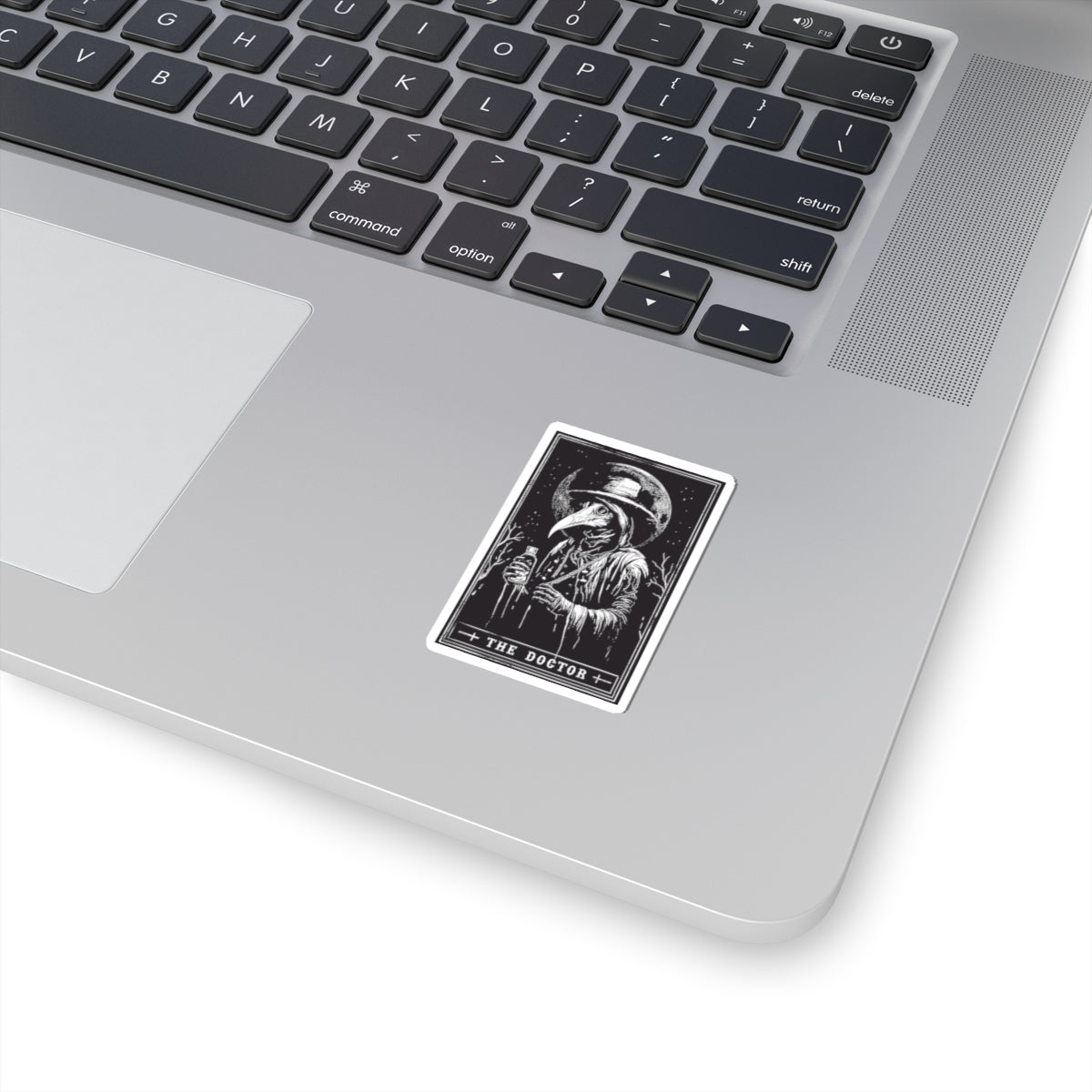Plague Doctor Tarot-Style Kiss-Cut Sticker — Gothic Vintage Illustration