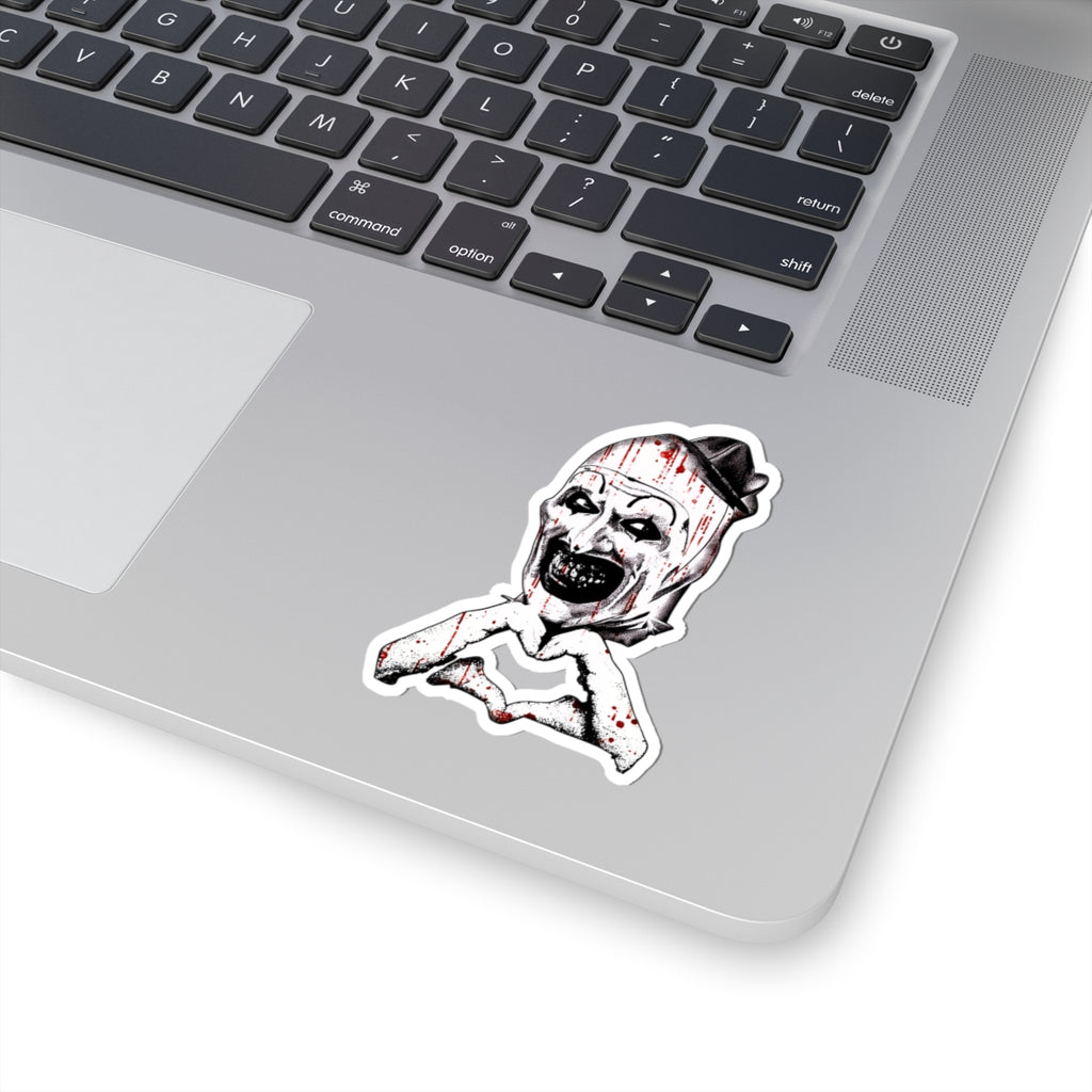 Horror Clown Kiss-Cut Sticker — Bloody Heart-Hand Zombie Joker Decal