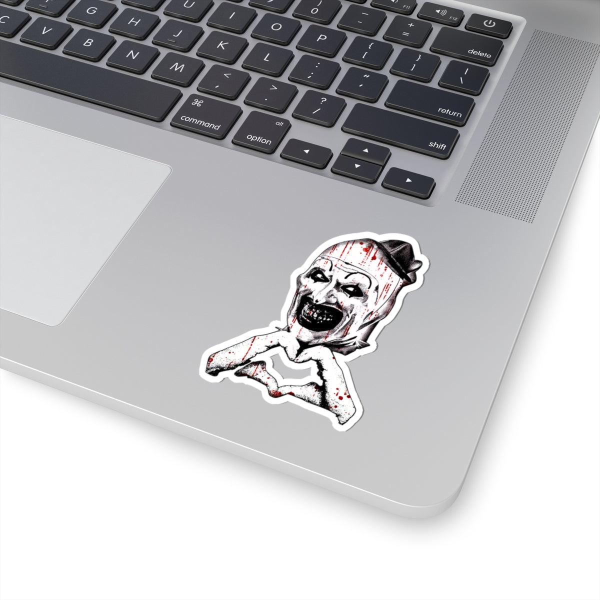 Horror Clown Kiss-Cut Sticker — Bloody Heart-Hand Zombie Joker Decal