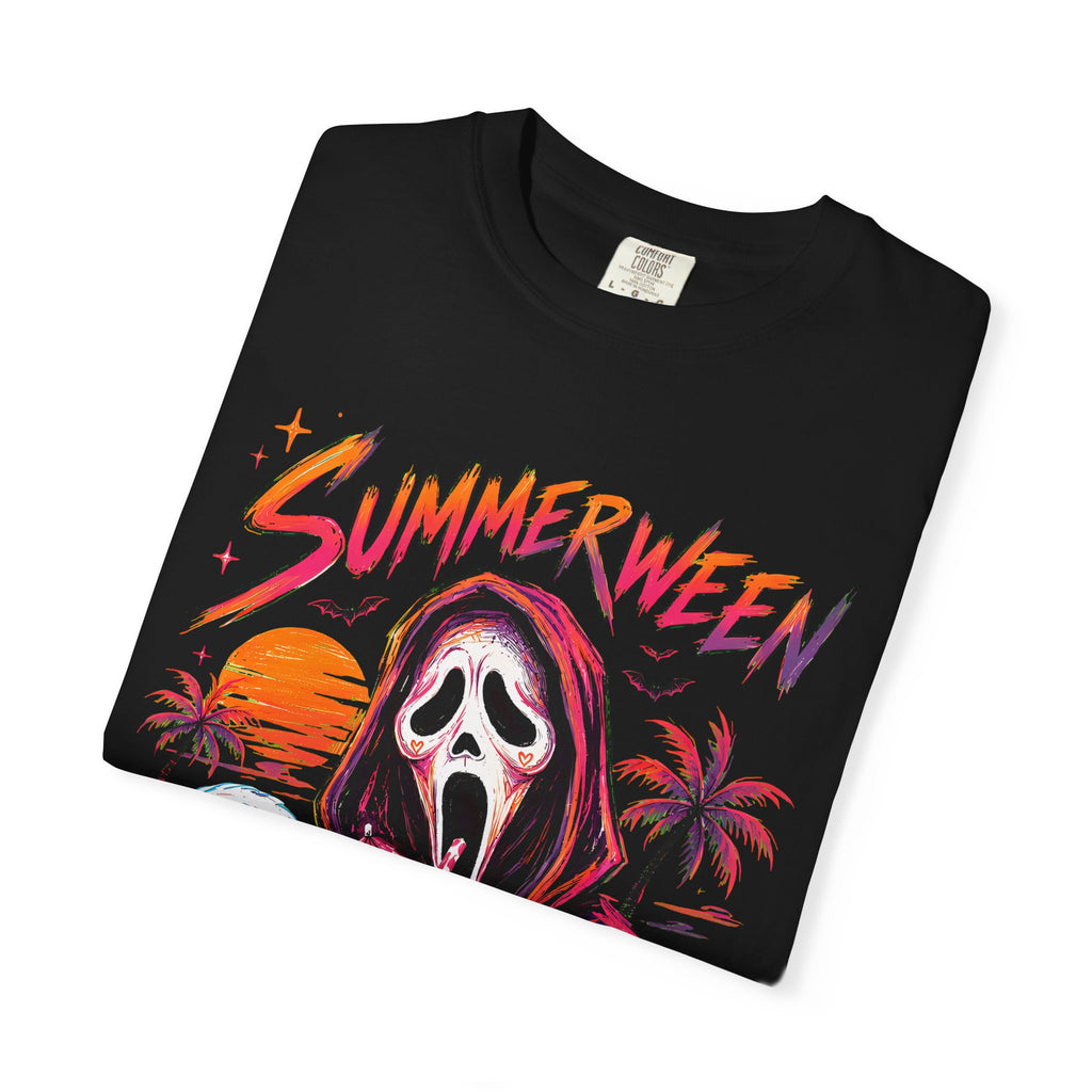 Summerween T-Shirt — Retro Horror Scream Mask Pumpkin Tee