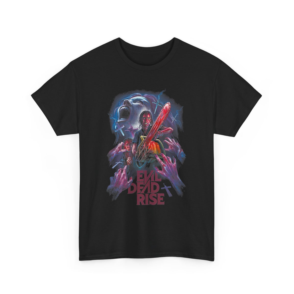 T-Shirt — Neon Horror Skull Guitar "Born to Ride" Graphic Tee