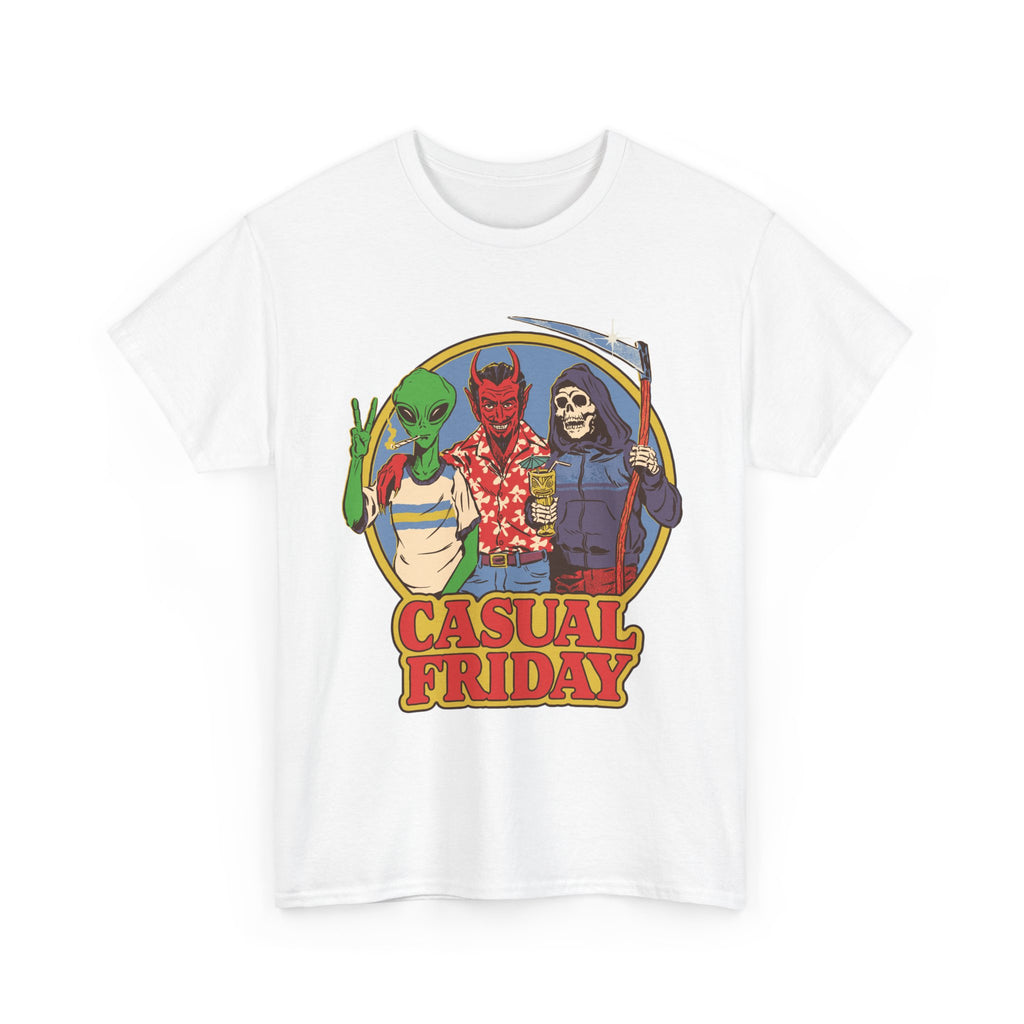 Casual Friday Tee — Alien, Devil & Grim Reaper Retro Graphic Shirt