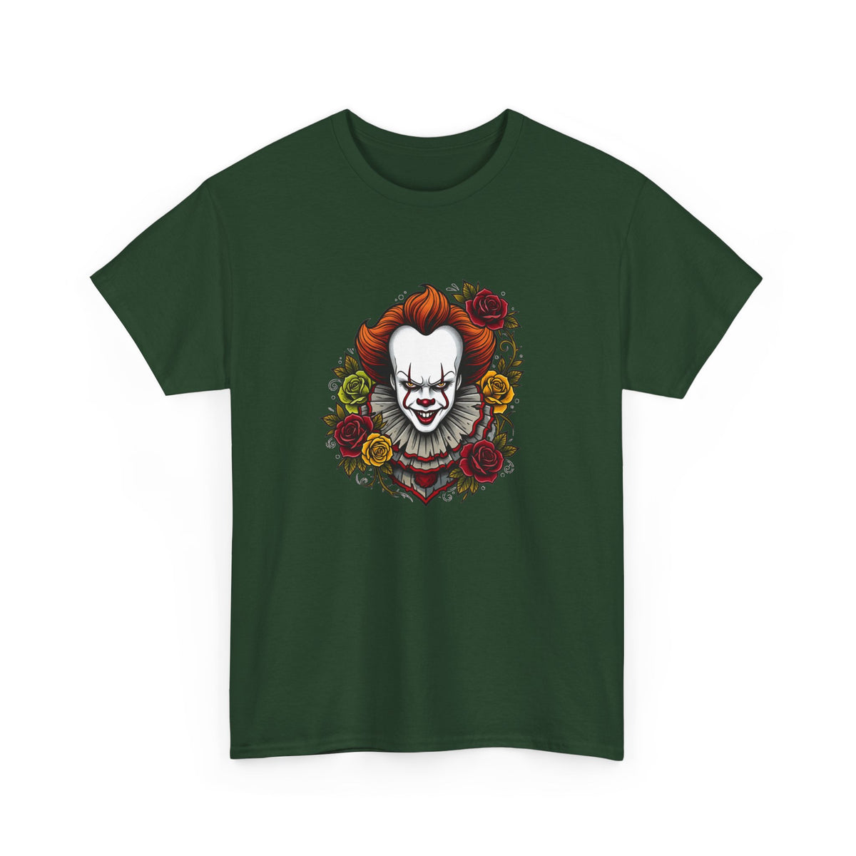 Horror Clown Tee — Pennywise Floral Portrait Graphic T-Shirt