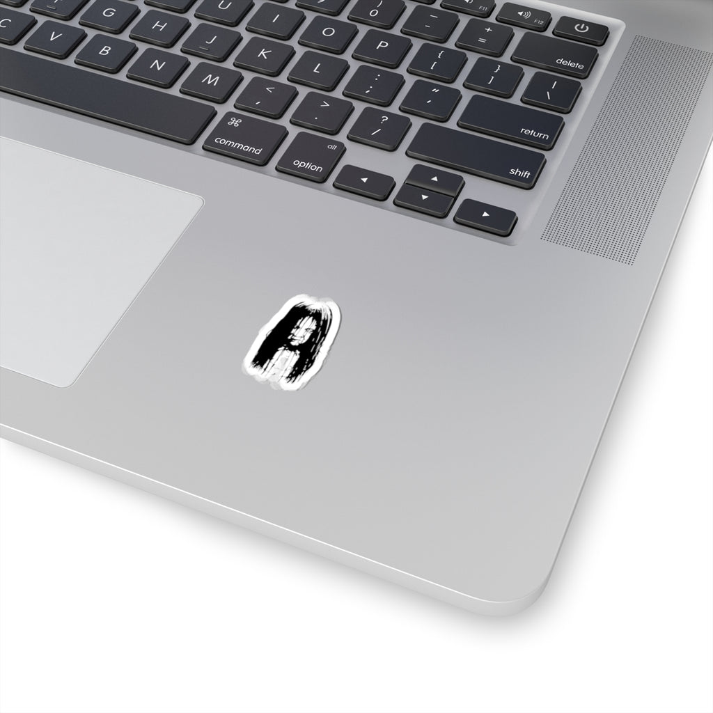 Creepy Girl Kiss-Cut Sticker — Horror Laptop Decal