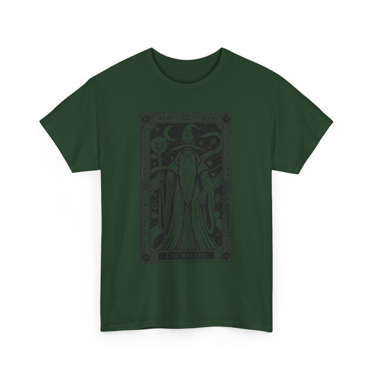 Tarot Wizard T-Shirt — Mystic Moon & Stars Occult Graphic Tee