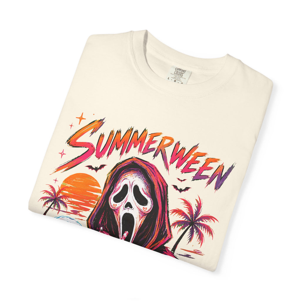 Summerween T-Shirt — Retro Horror Scream Mask Pumpkin Tee