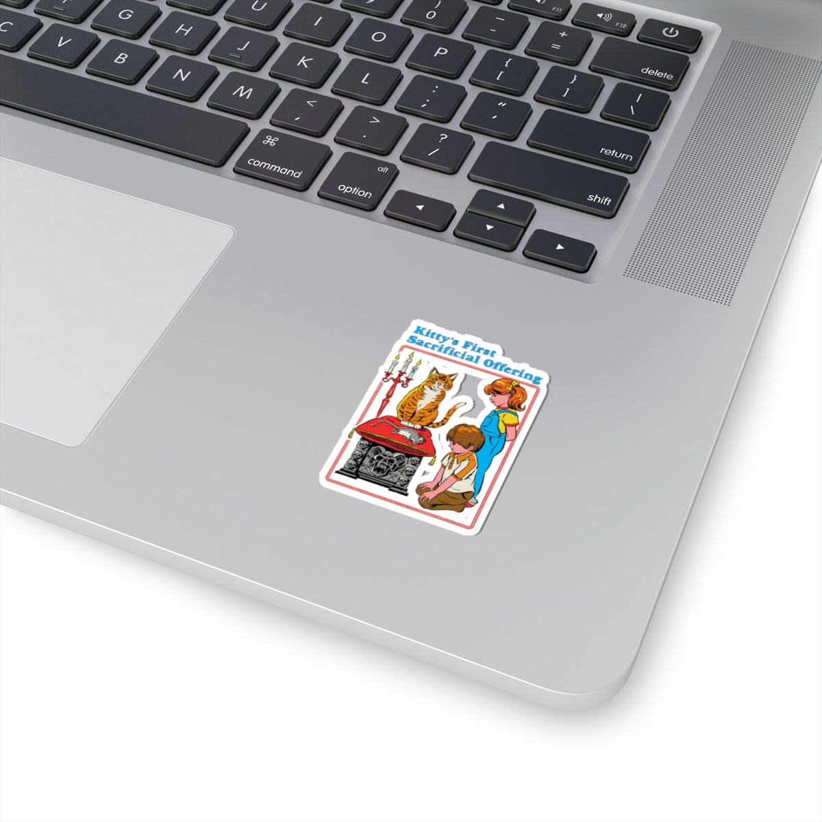 Kiss-Cut Sticker — "Kitty's First Sacrificial Offering" Retro Horror Cat Illustration