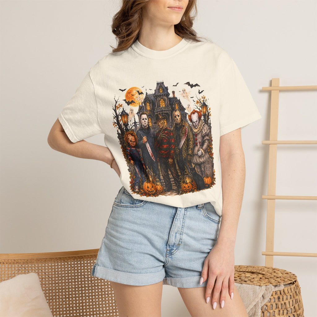 Horror Icons Halloween T-Shirt — Scary Movie Characters Haunted House Design