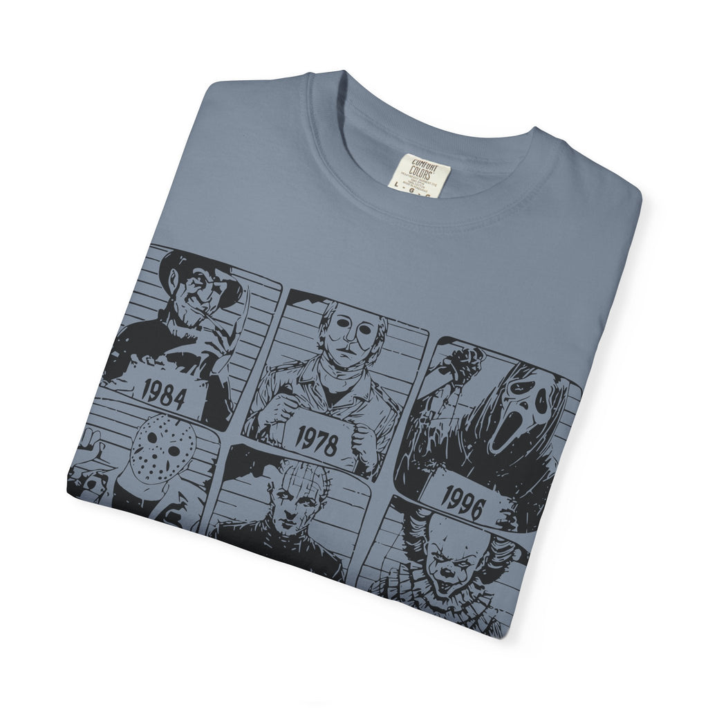 Horror Manga Years Grid T-Shirt — Vintage Anime Faces 1973–2002