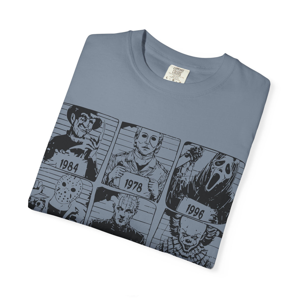Horror Manga Years Grid T-Shirt — Vintage Anime Faces 1973–2002