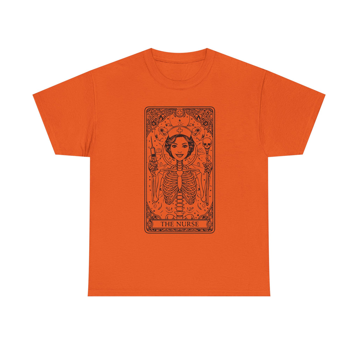 Tarot Nurse Graphic Tee — 'The Nurse' Skeleton Card T-Shirt