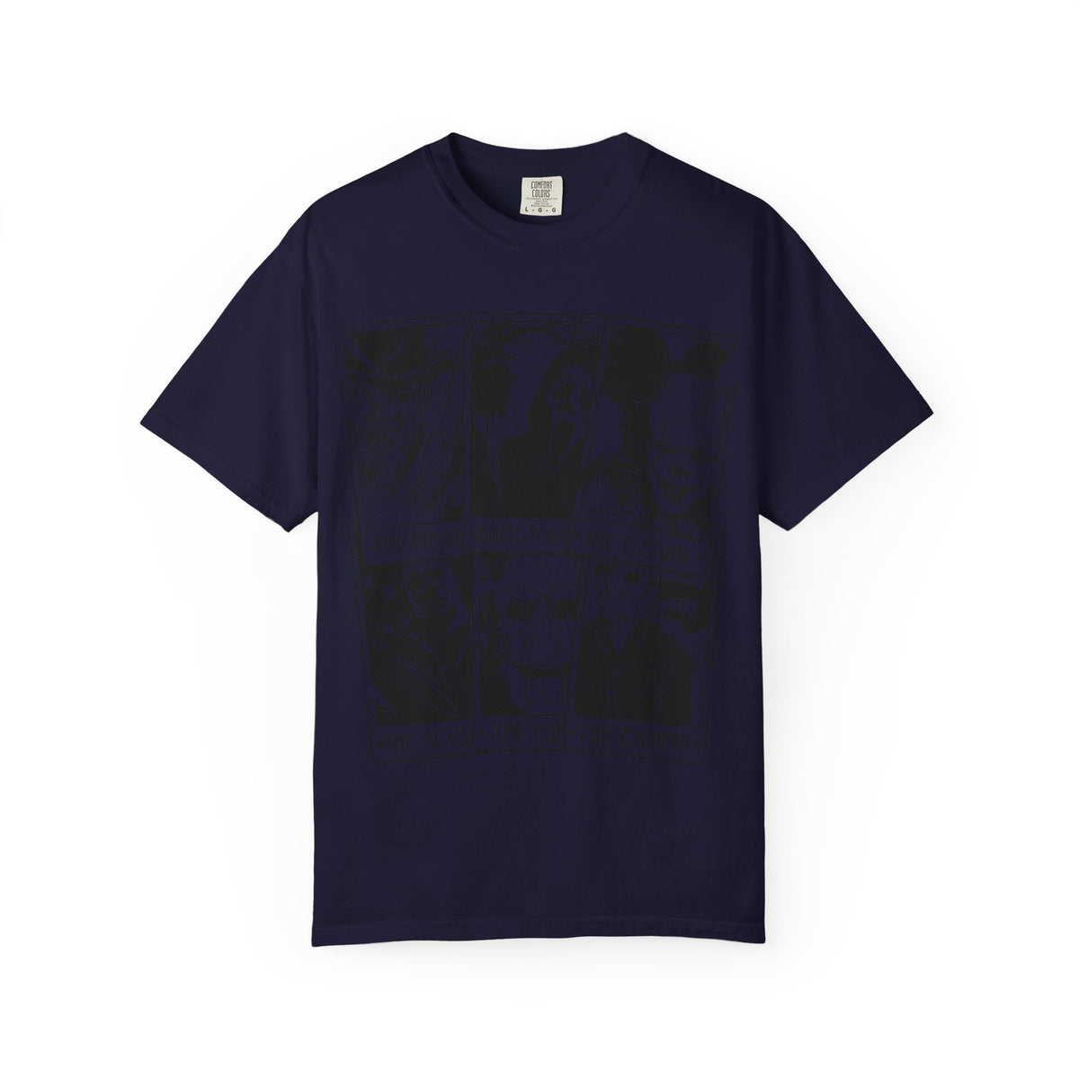 Horror Comic Panel T-Shirt — "The Dream, Ghost, Clown, Slasher, Puppet, Camper" Graphic Tee