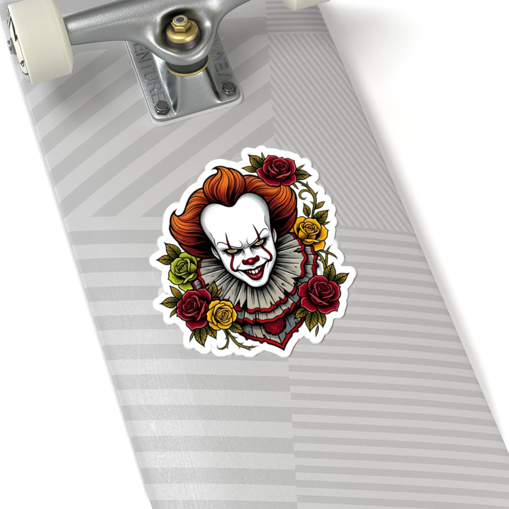 Sticker — Pennywise Horror Clown Floral Kiss-Cut Sticker (Creepy Rose Design)