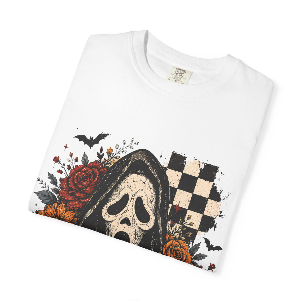Scream Mask Halloween T‑Shirt — Vintage Pumpkin & Floral Horror Tee