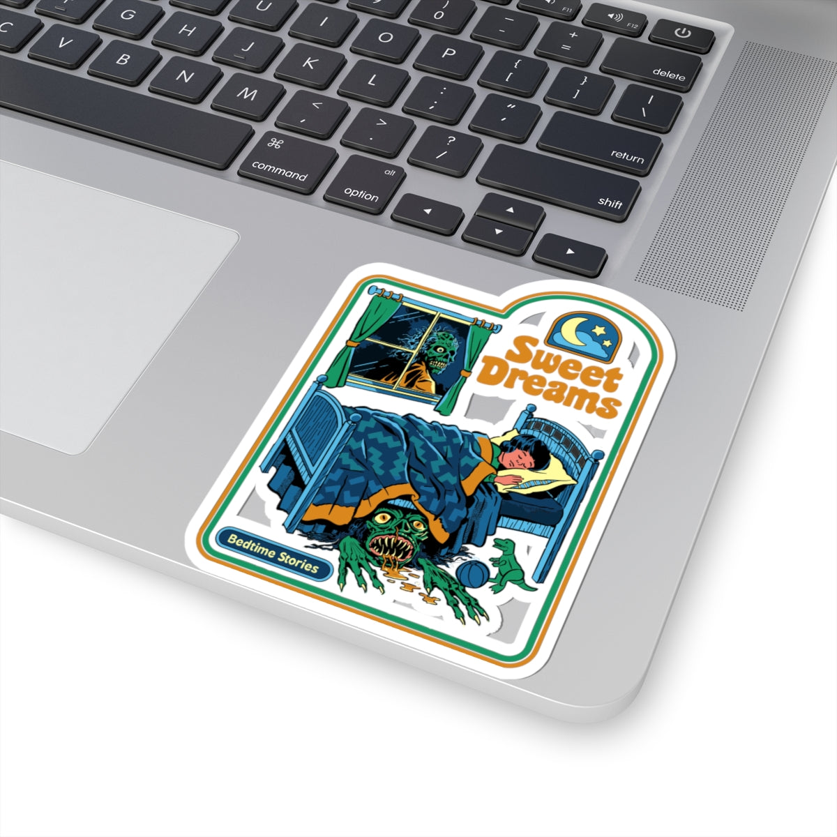 Sweet Dreams Horror Sticker — Retro Bedtime Monster Kiss-Cut Sticker