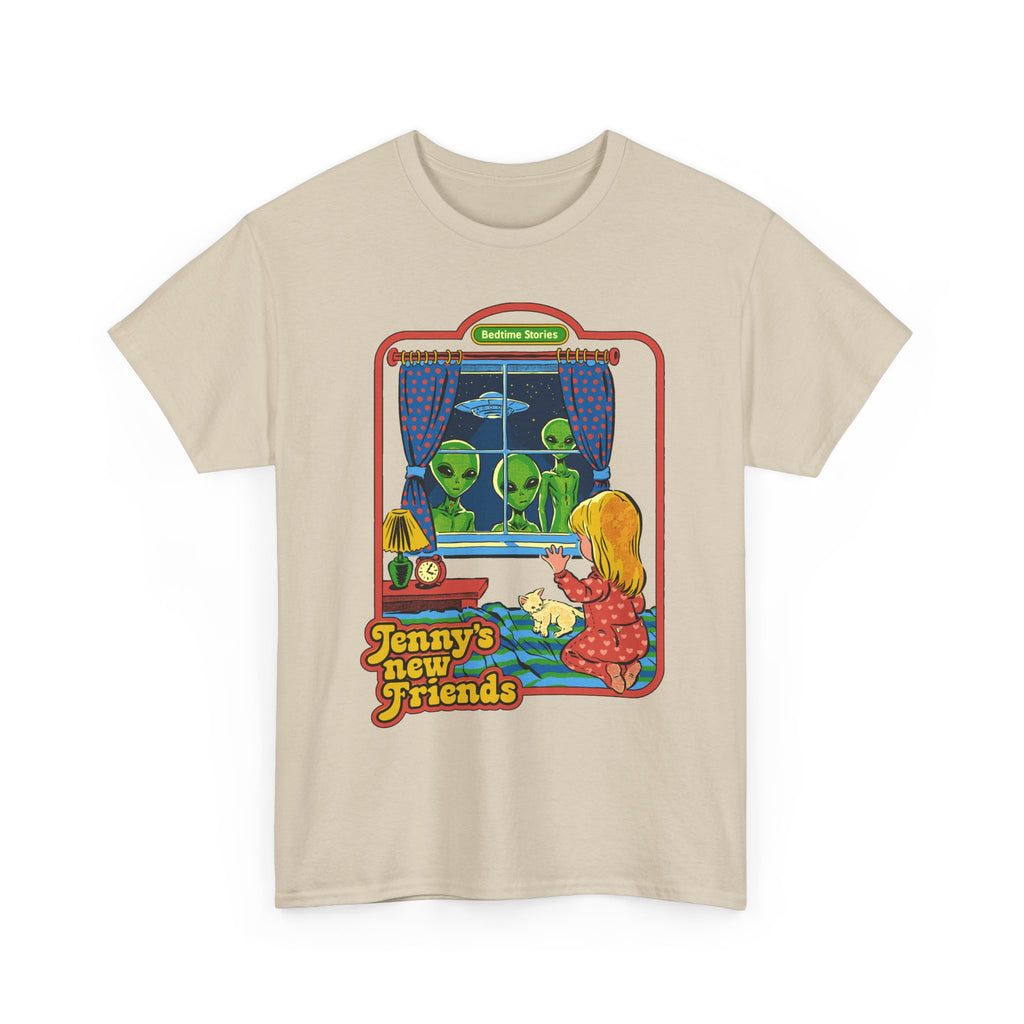 Vintage Kid & Aliens Tee — "Jenny's New Friends" Retro Graphic T-Shirt