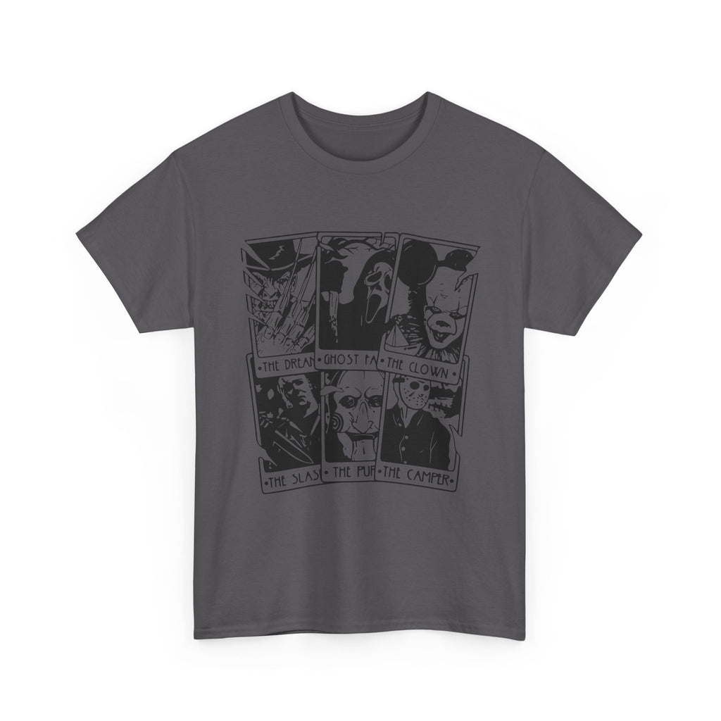 Horror Comic Panel T-Shirt — Ghost, Clown & Skull Graphic Tee