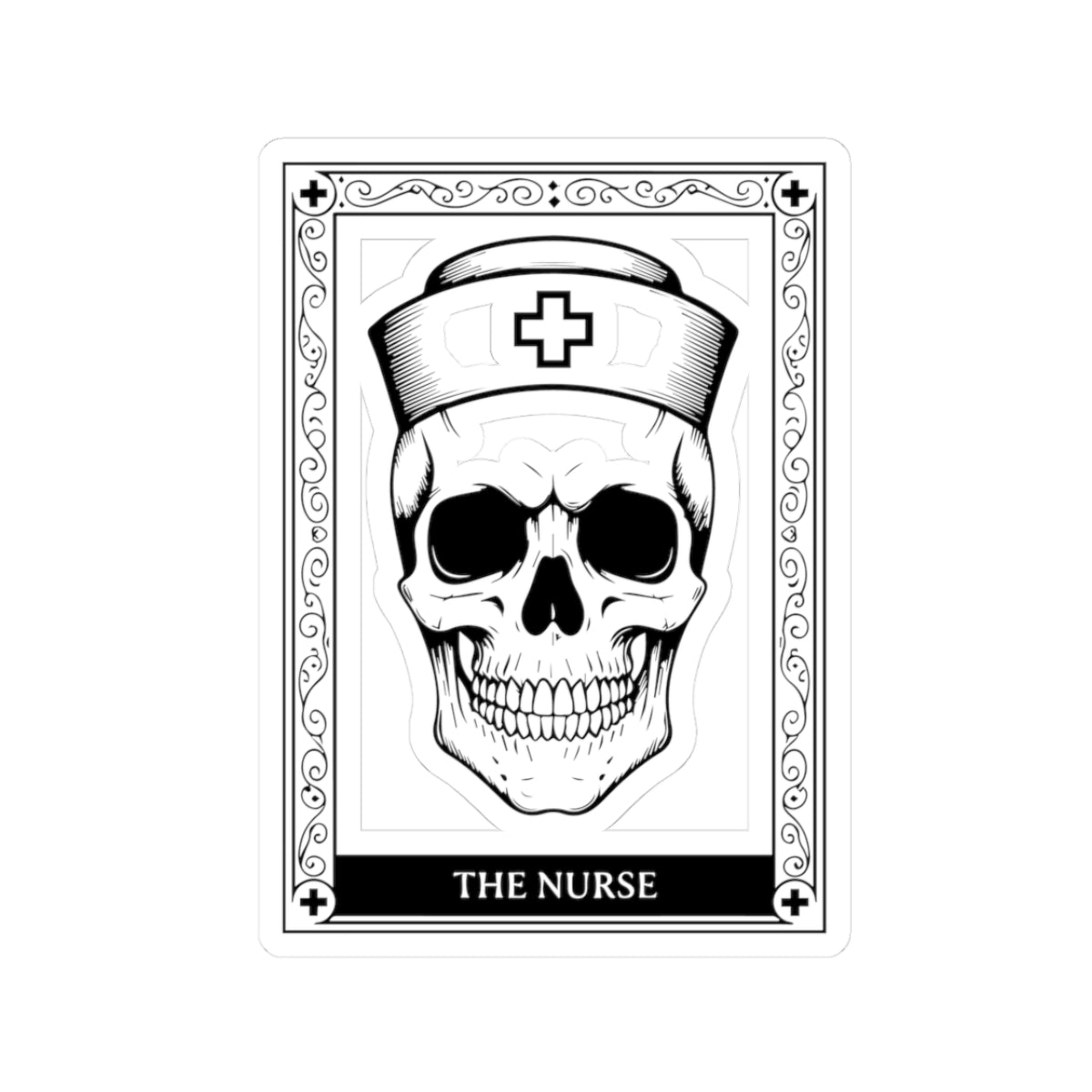 Skull Nurse Kiss-Cut Sticker — Gothic Medical Laptop Decal