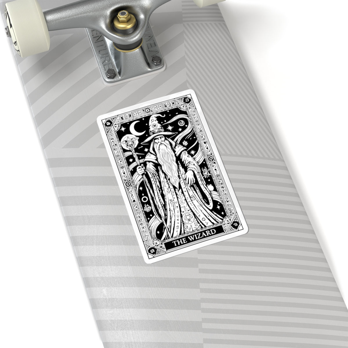 Wizard Tarot Kiss-Cut Sticker — Mystical Black & White Mage Design