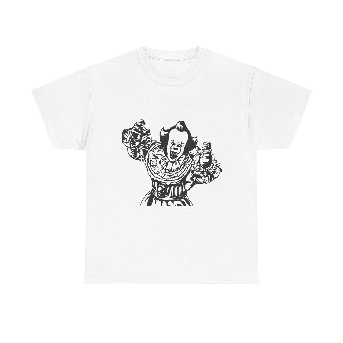 Clown Graphic Tee — Vintage Horror Pennywise-Style Black Illustration