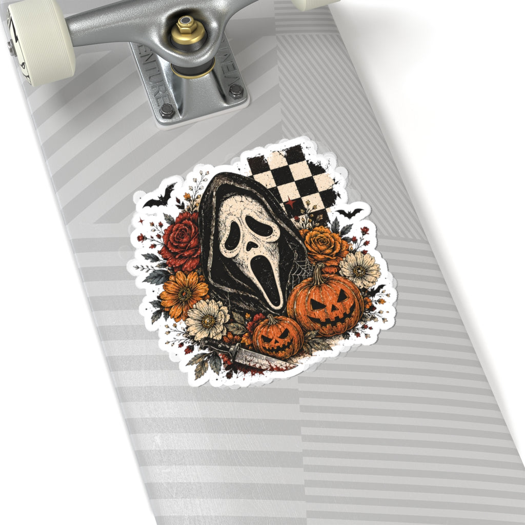 Halloween Scream Mask Kiss-Cut Sticker – Spooky Pumpkins & Roses