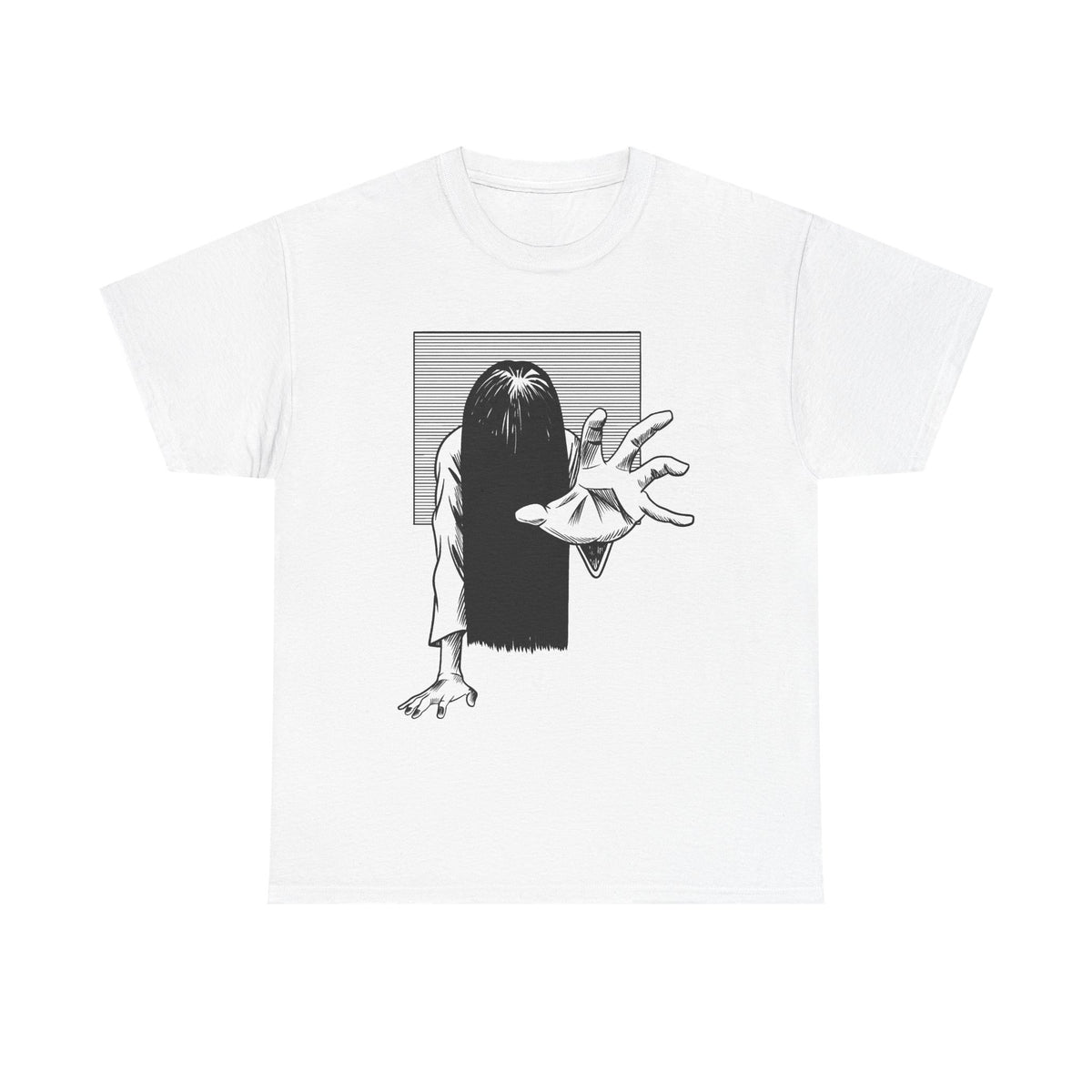 Horror Ring Girl Graphic Tee — Creepy Vintage Ghost T-Shirt
