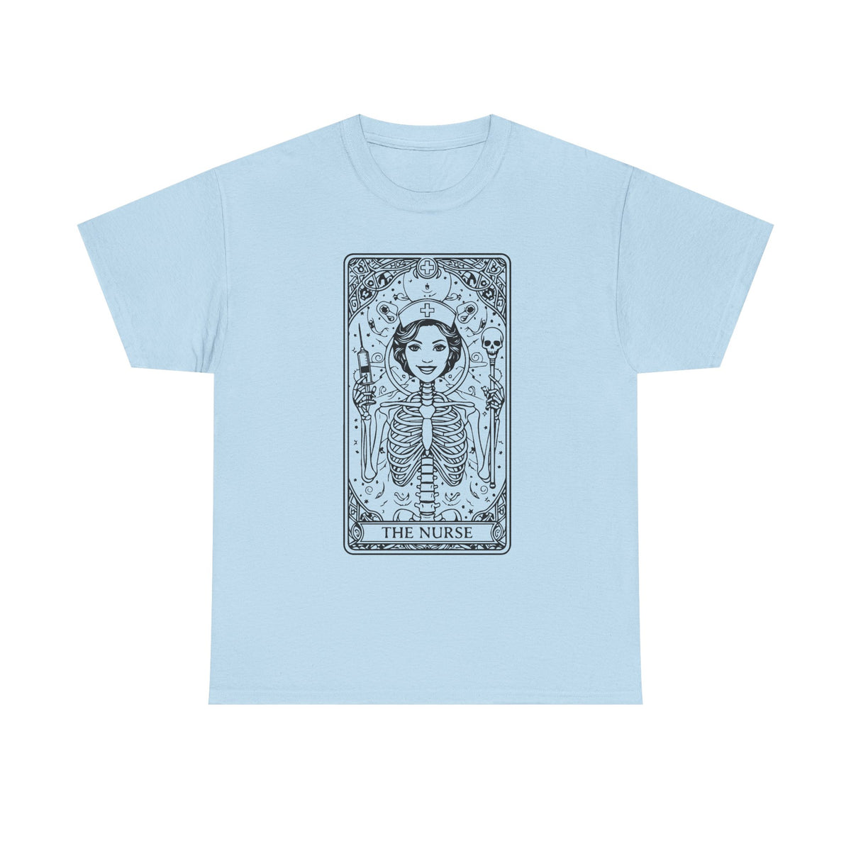Tarot Nurse Graphic Tee — 'The Nurse' Skeleton Card T-Shirt