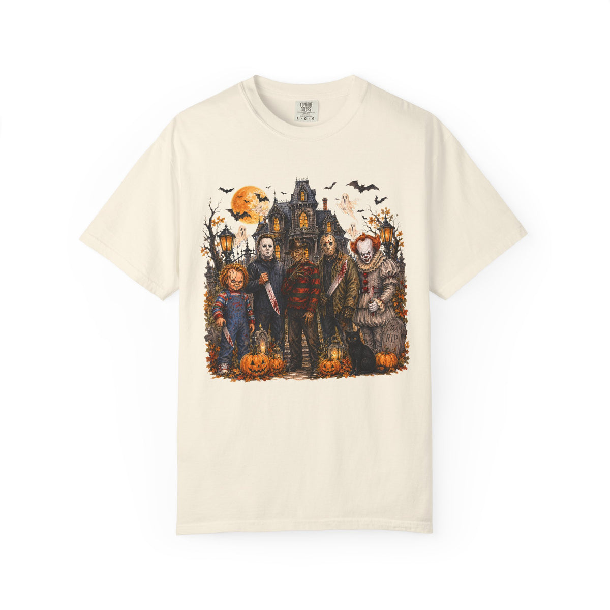 Horror Icons Halloween T-Shirt — Scary Movie Characters Haunted House Design