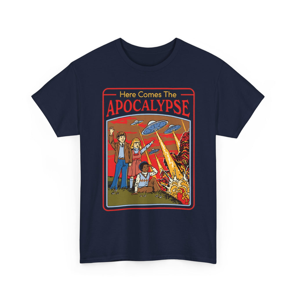 Apocalypse Comic Tee — "Here Comes The Apocalypse" Retro UFO Graphic Shirt