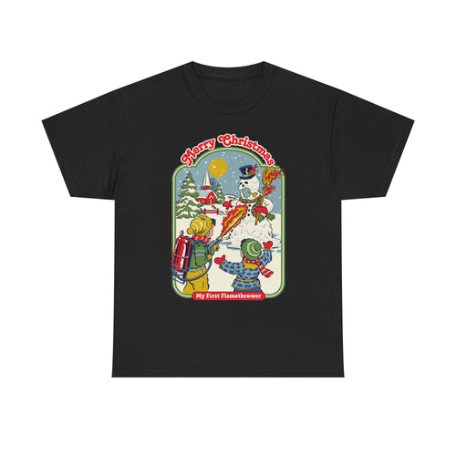 Christmas Kids Tee — 'Merry Christmas' Vintage Snowman Sledding Design