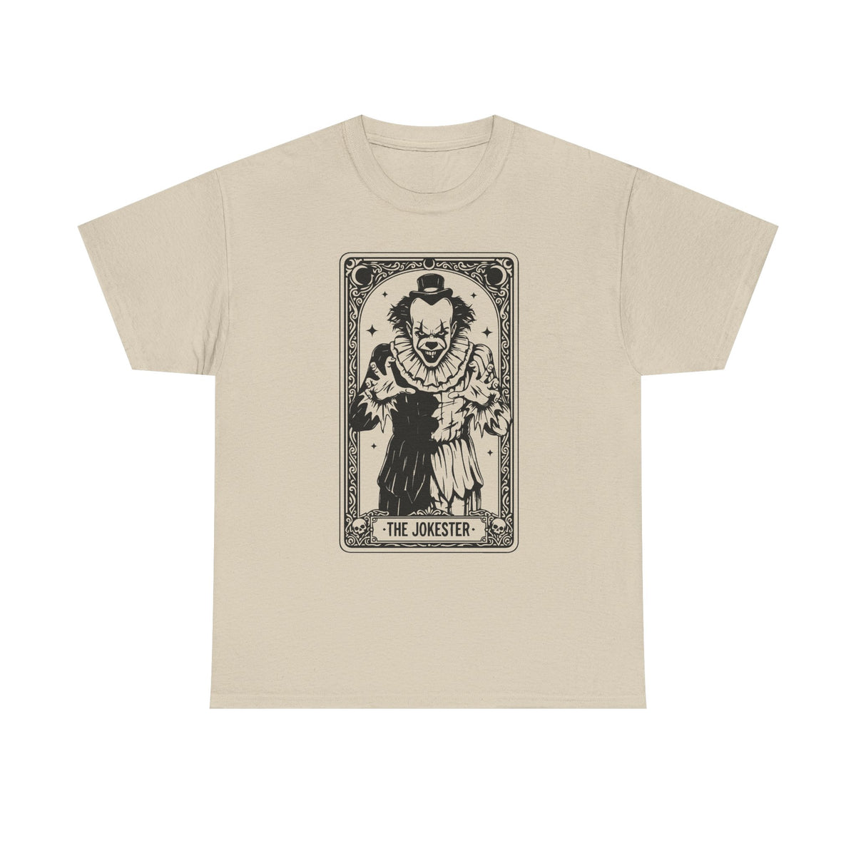The Jokester Tarot Tee — Vintage Black & White Clown Graphic T‑Shirt