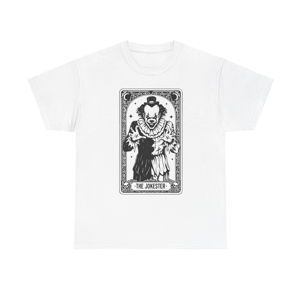 The Jokester Tarot Tee — Vintage Black & White Clown Graphic T‑Shirt
