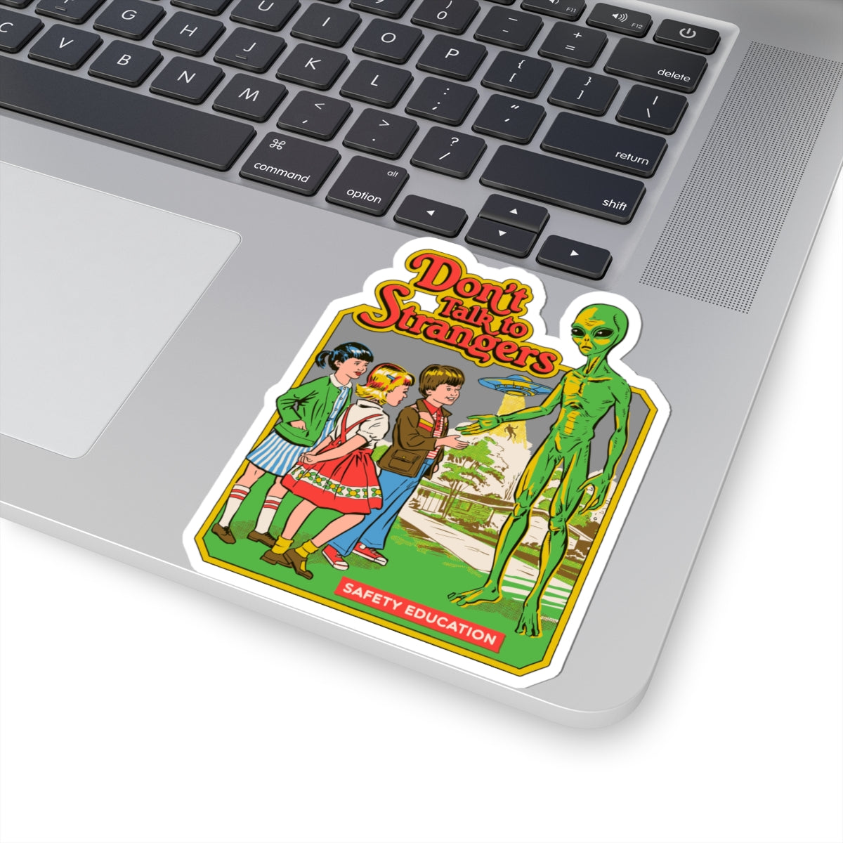 Don't Talk to Strangers Alien Sticker — Retro Safety Education Kiss-Cut Sticker