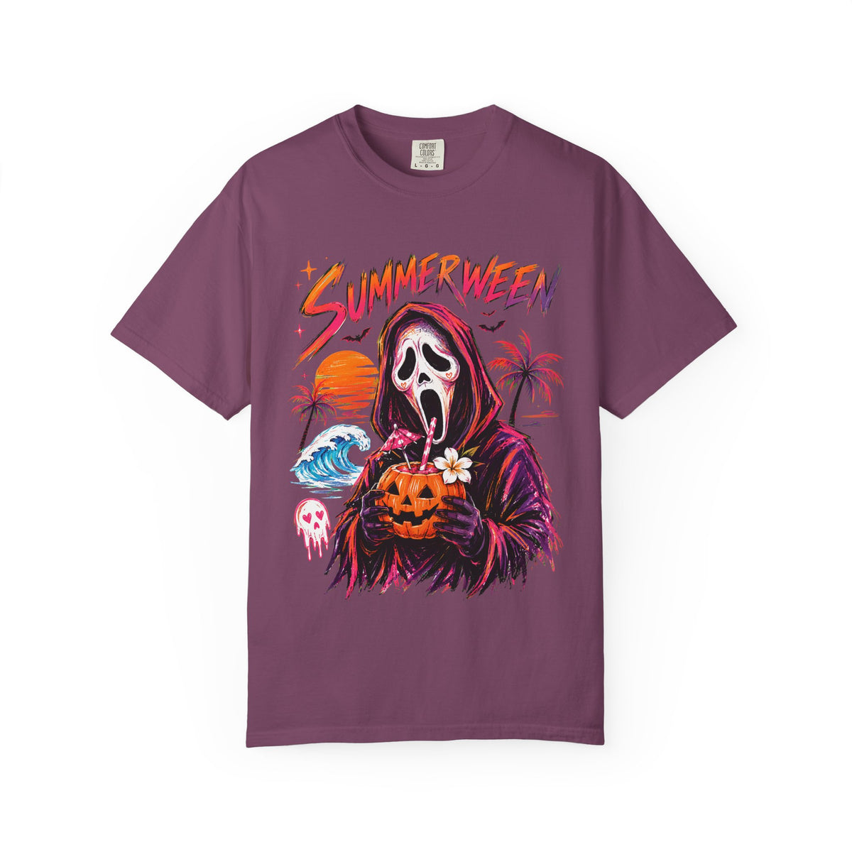 Summerween T-Shirt — Retro Horror Scream Mask Pumpkin Tee