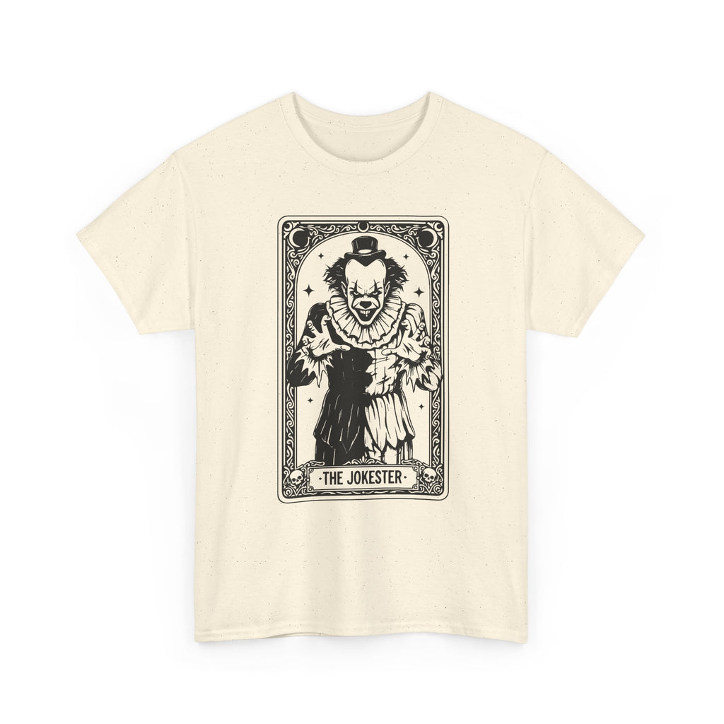 The Jokester Tarot Tee — Vintage Black & White Clown Graphic T‑Shirt