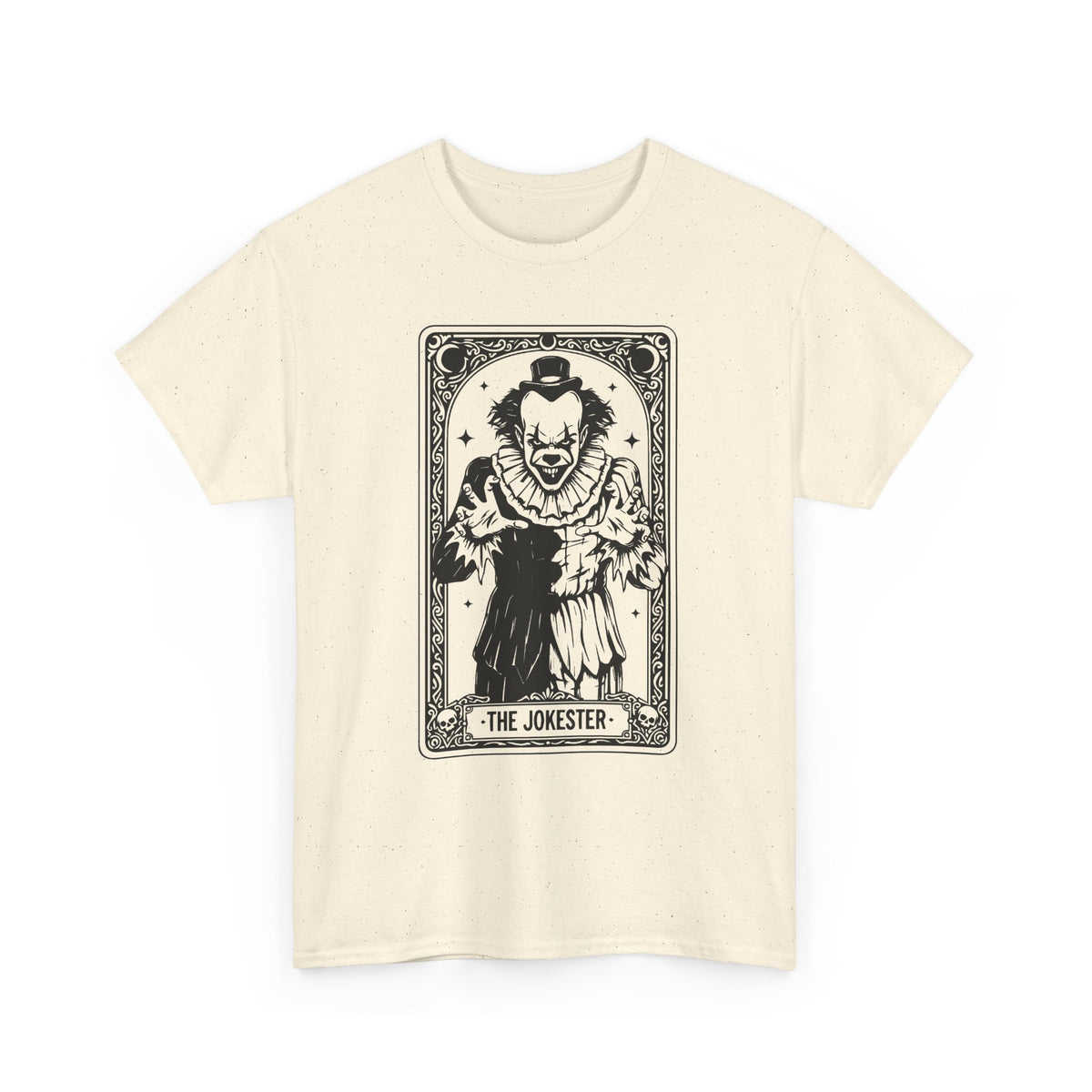 The Jokester Tarot Tee — Vintage Black & White Clown Graphic T‑Shirt