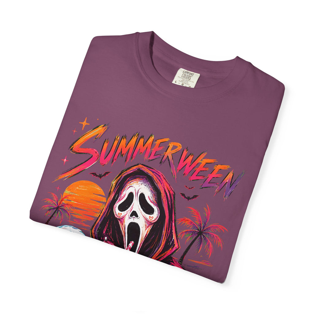 Summerween T-Shirt — Retro Horror Scream Mask Pumpkin Tee