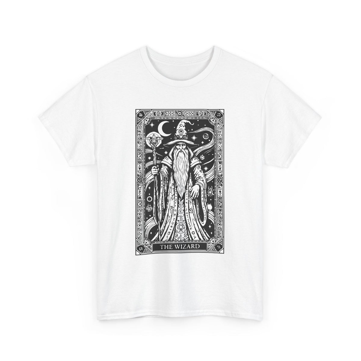 Tarot Wizard T-Shirt — Mystic Moon & Stars Occult Graphic Tee