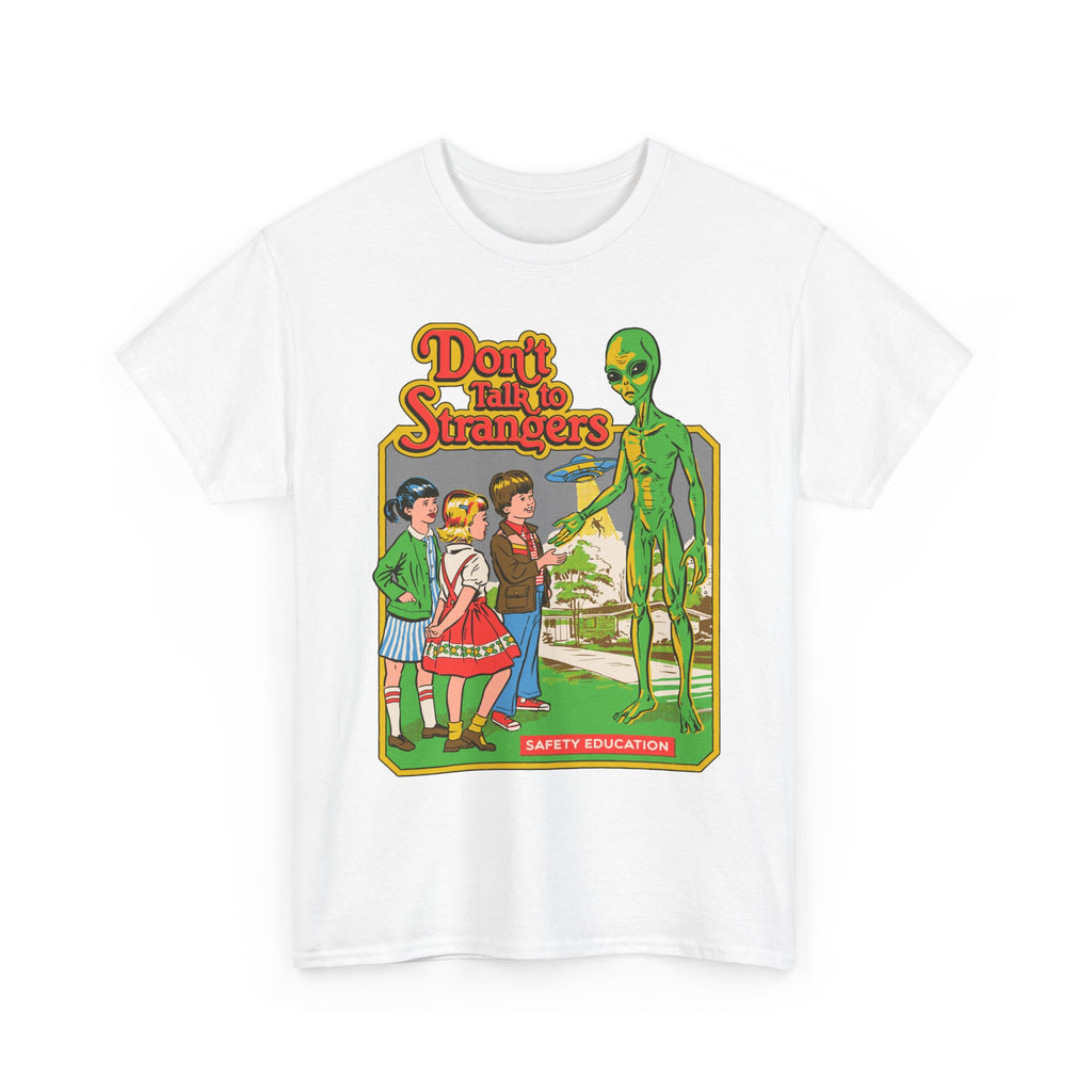 Alien Safety Retro Tee — "Don't Talk to Strangers" Graphic T-Shirt