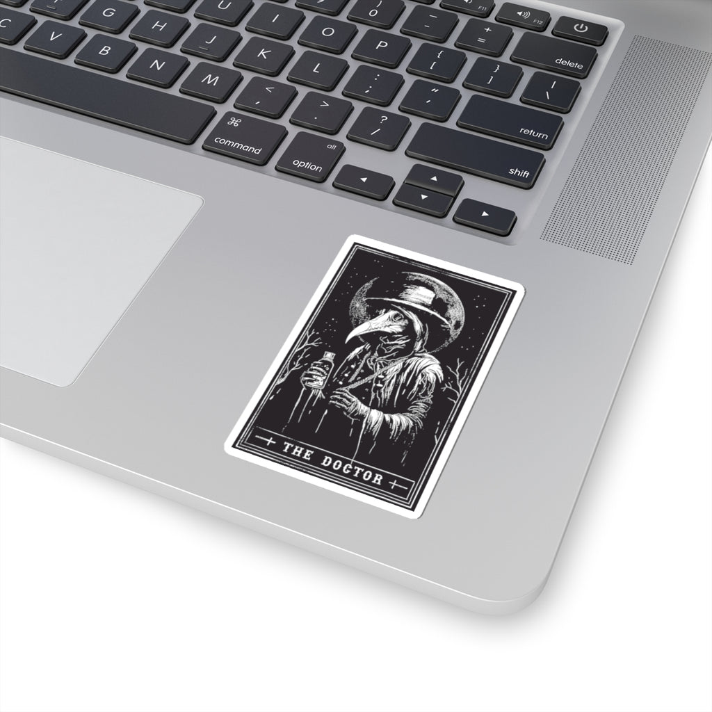 Plague Doctor Tarot-Style Kiss-Cut Sticker — Gothic Vintage Illustration