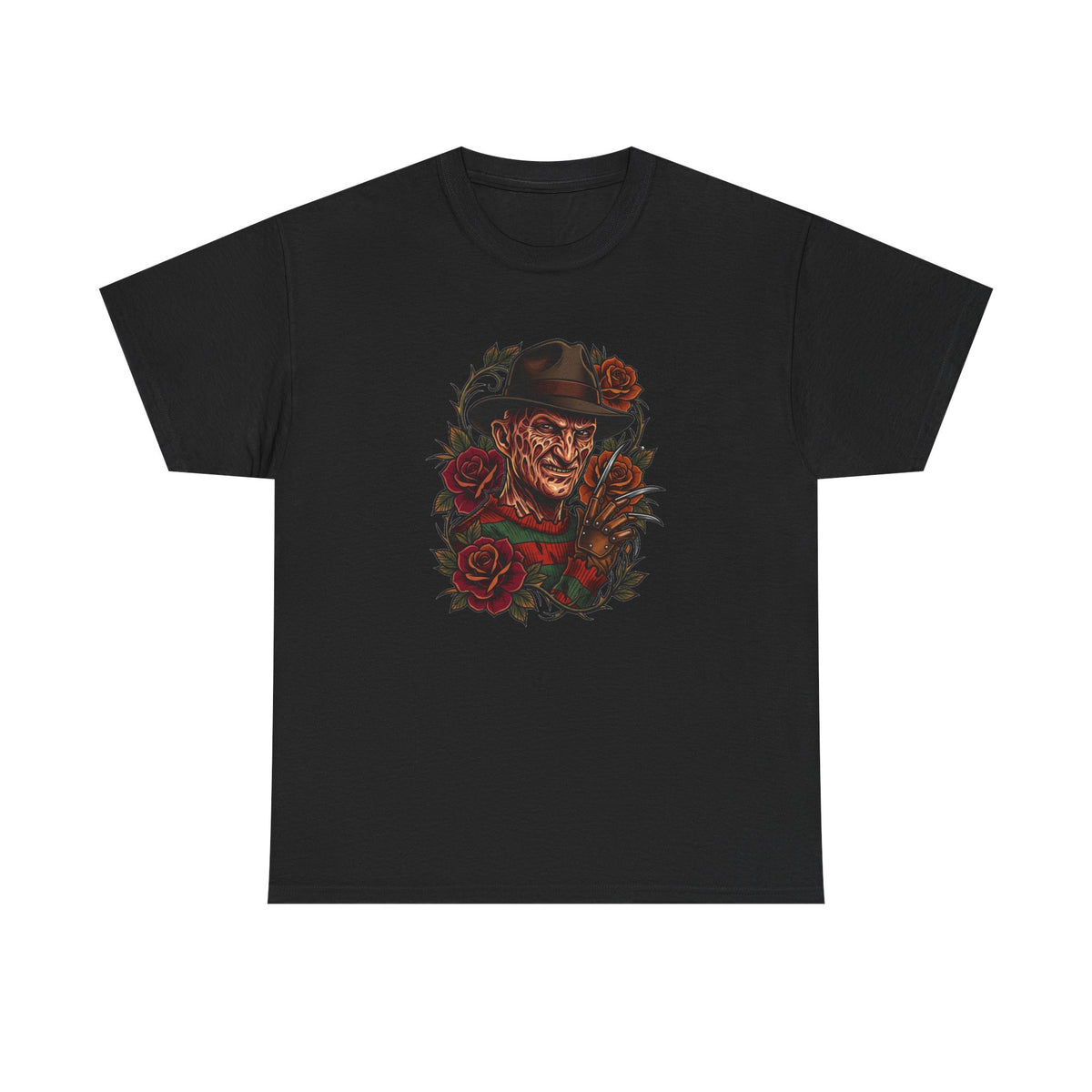 Horror Rose Tee — Vintage Freddy-Inspired Nightmare Skull Graphic T-Shirt