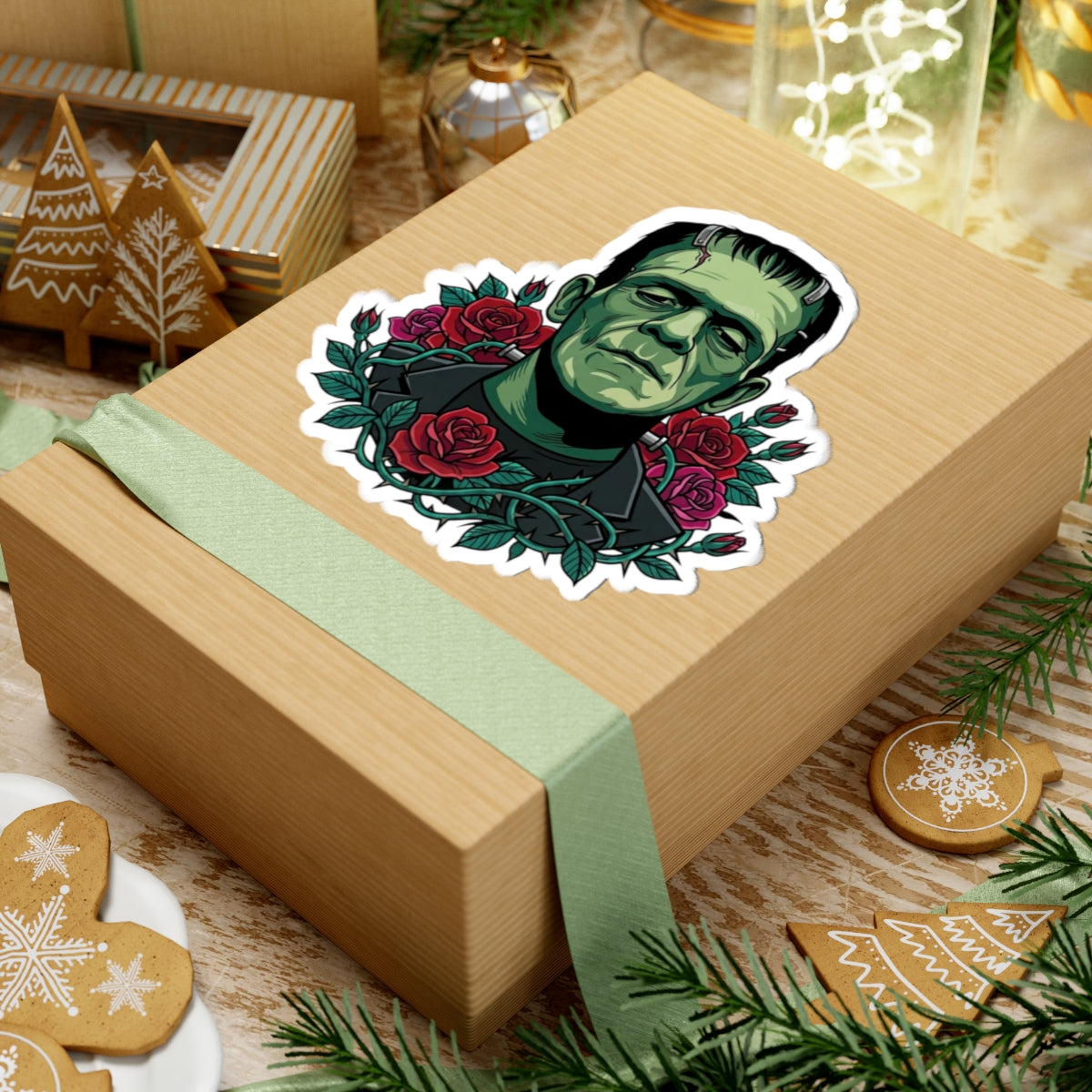 Frankenstein Rose Kiss-Cut Sticker — Gothic Horror Laptop Decal