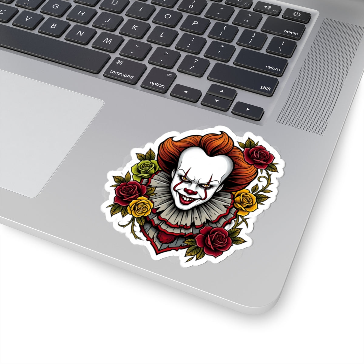 Sticker — Pennywise Horror Clown Floral Kiss-Cut Sticker (Creepy Rose Design)