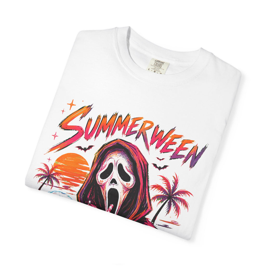 Summerween T-Shirt — Retro Horror Scream Mask Pumpkin Tee