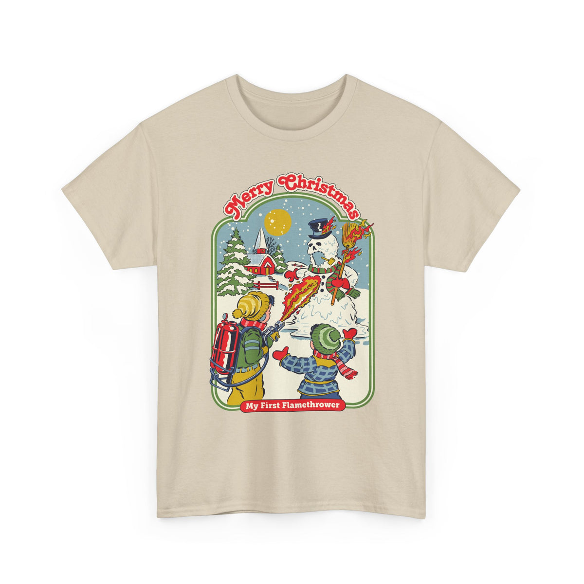 Christmas Kids Tee — 'Merry Christmas' Vintage Snowman Sledding Design