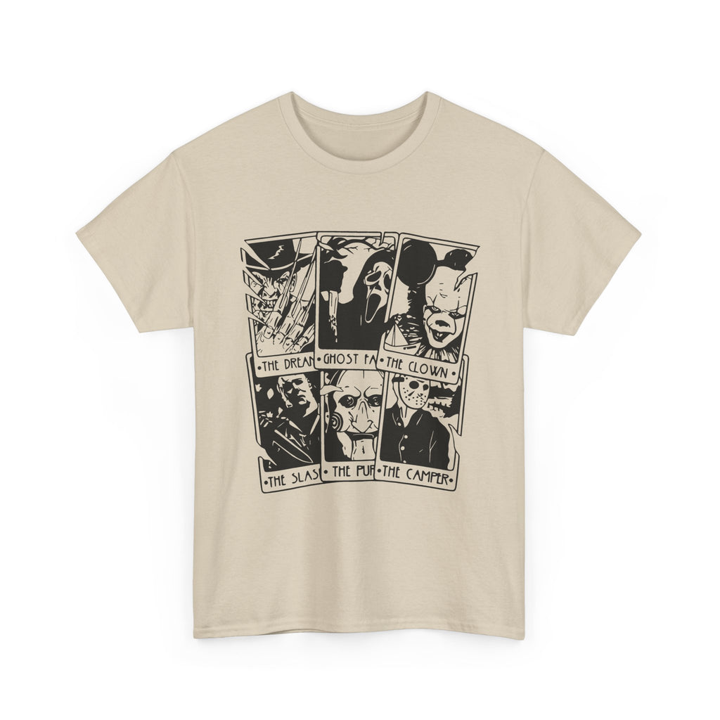 Horror Comic Panel T-Shirt — Ghost, Clown & Skull Graphic Tee
