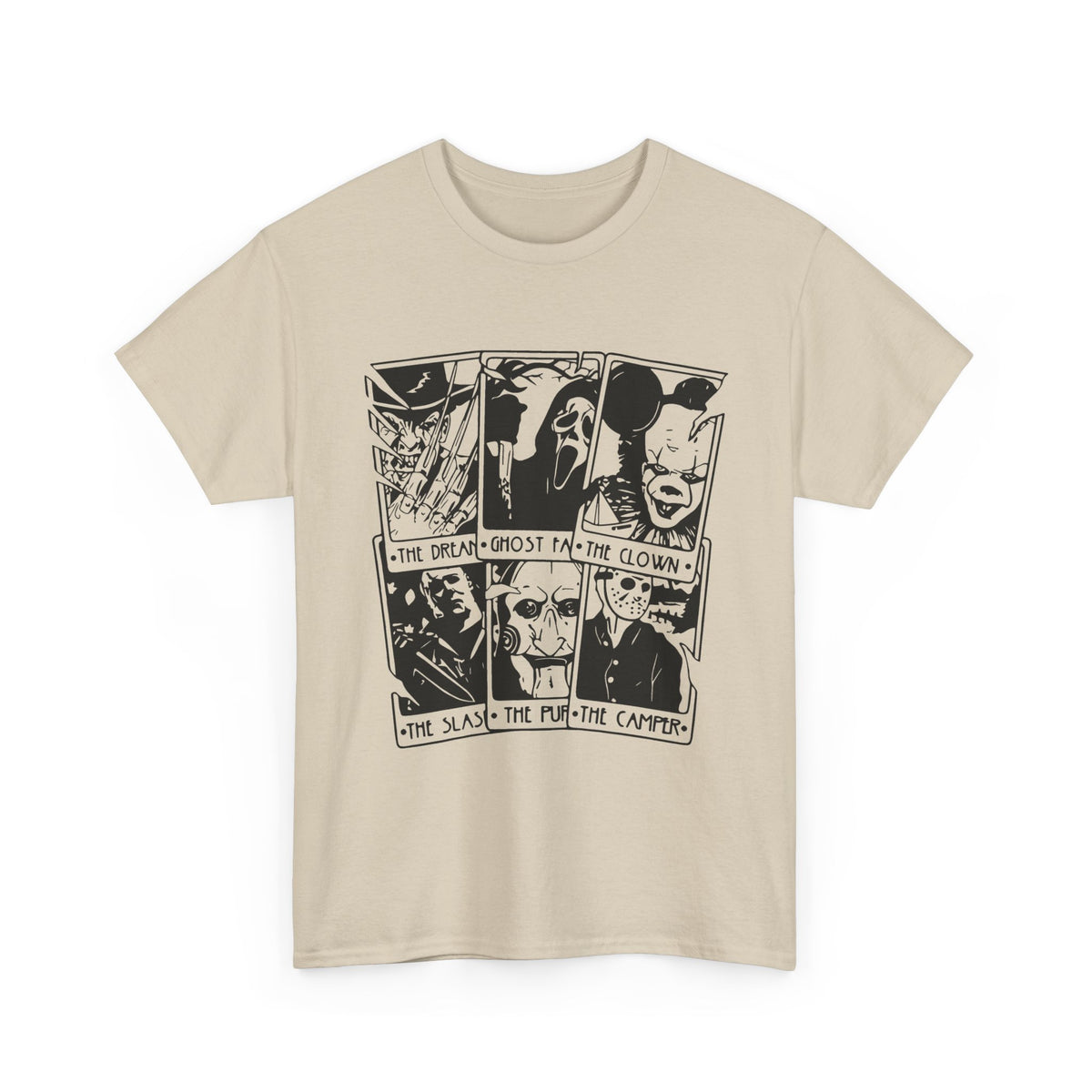 Horror Comic Panel T-Shirt — Ghost, Clown & Skull Graphic Tee